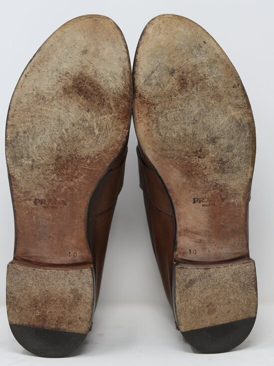 PRADA Mens Brown Leather Slip On Penny Loafers Size US 9 || UK 10 Milano Driving main image 5